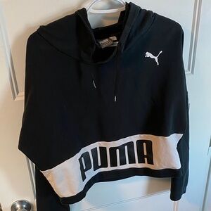 Puma Black and White Cropped Logo Hoodie